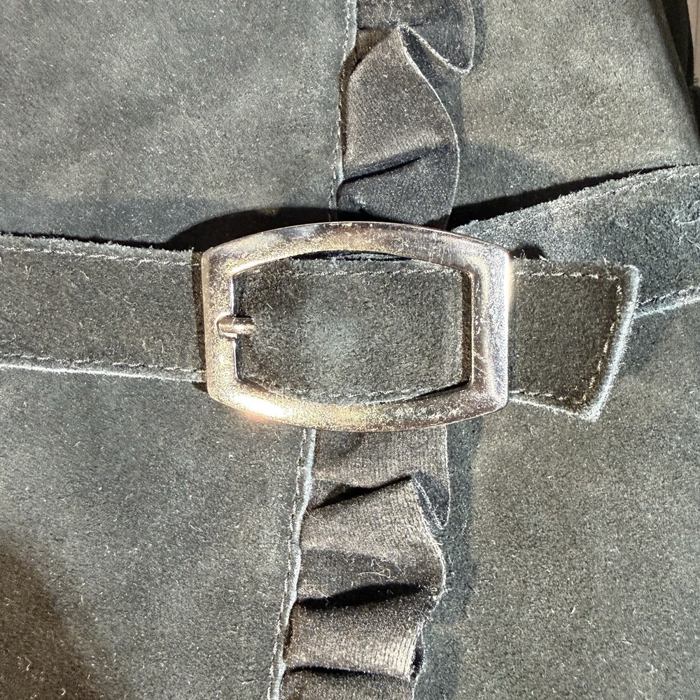 London Fog Monica Suede Leather Waterproof Tall Boots Faux Fur Wedge Black Sz 9M - Picture 2 of 16